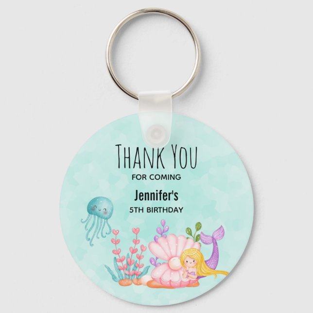 Mermaids & Jellyfish Under the Sea Watercolor Keychain (Front)