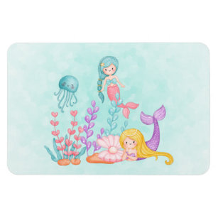 Mermaids & Jellyfish Under the Sea Watercolor Magnet