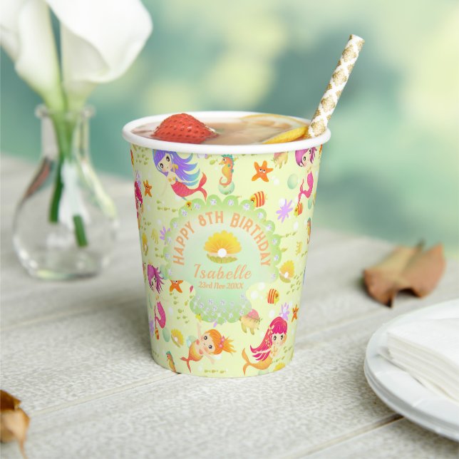 Mermaids Lemon Green Paper Cups (Insitu)