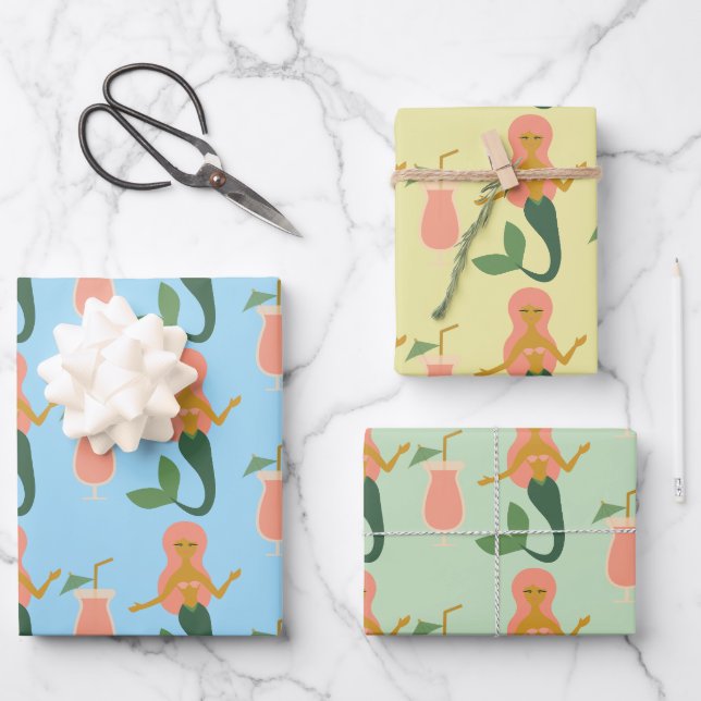 Mermaids + Mai Tais Wrapping Paper Sheet (Front)