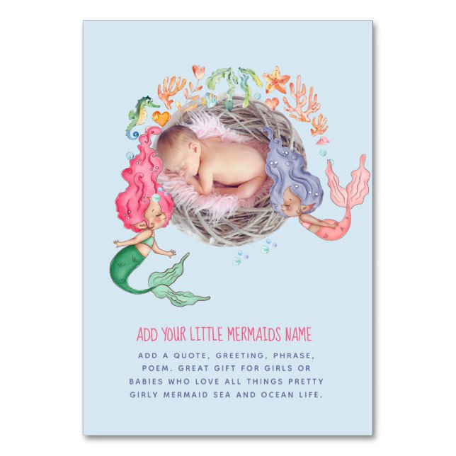 Mermaids PHOTO Baby Shower Party Table Number (Front)