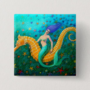 Mermaid's Ride- Seahorse 2 Inch Square Button