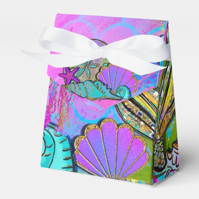 Mermaids & Sea Shells Pink Sparkly Party Pretty Favor Box (Front Side)