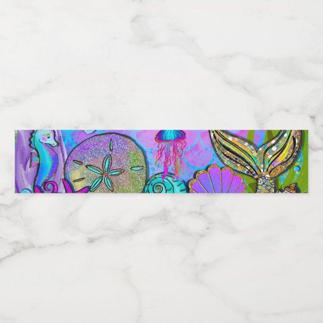 Mermaids & Sea Shells Pink Sparkly Party Water Bottle Label (Single Label)