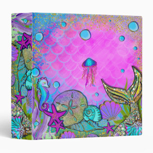 Mermaids & Sea Shells Under the Sea Pink Sparkle Binder