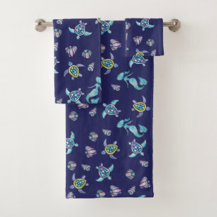 Mermaids Sea Turtles Seashell pattern Bath Towel Set