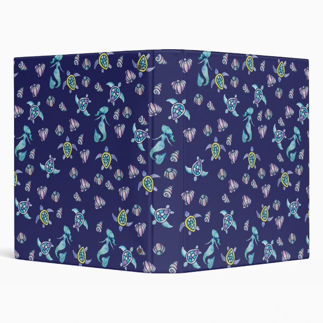 Mermaids Sea Turtles Seashell pattern Binder (Background)