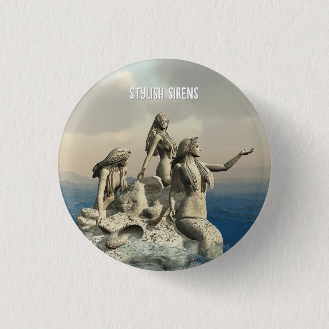 Mermaids statue. Customized 1 Inch Round Button (Front)