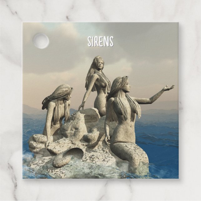 Mermaids statue. Customized Favour Tags (Front)