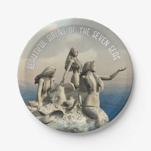 Mermaids statue. Customized Paper Plate