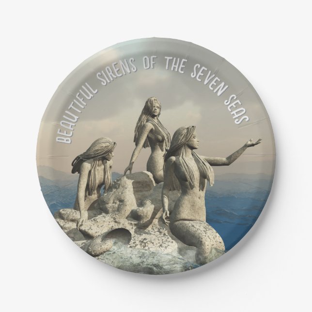 Mermaids statue. Customized Paper Plate (Front)
