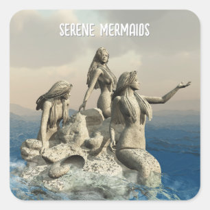 Mermaids statue. Customized Square Sticker