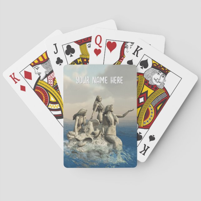 Mermaids statue. Personalized Playing Cards (Back)