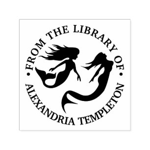 Mermaids Swimming Silhouette Library Book Name Self-inking Stamp