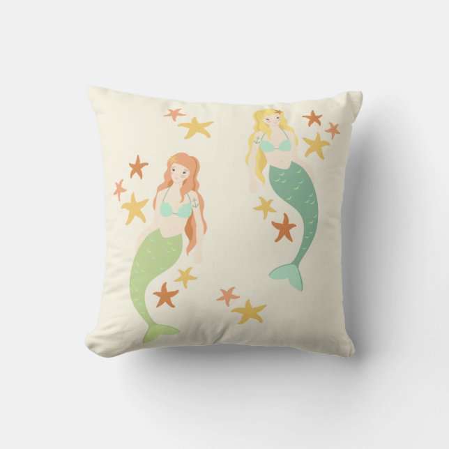 Mermaids Throw Pillow (Front)