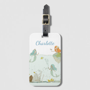 Mermaids Under the Sea Illustration with Name Luggage Tag