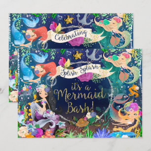 Mermaids Under the Sea Mermaid Bash Birthday Party Invitation
