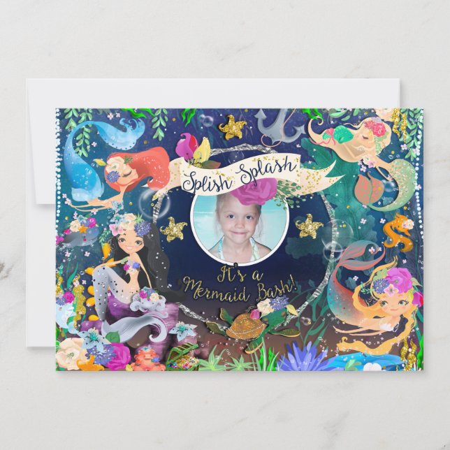 Mermaids Under the Sea Mermaid Bash PHOTO Party Invitation (Front)