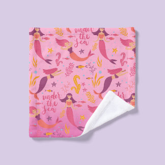 Mermaids Under The Sea - pink mauve Wash Cloth