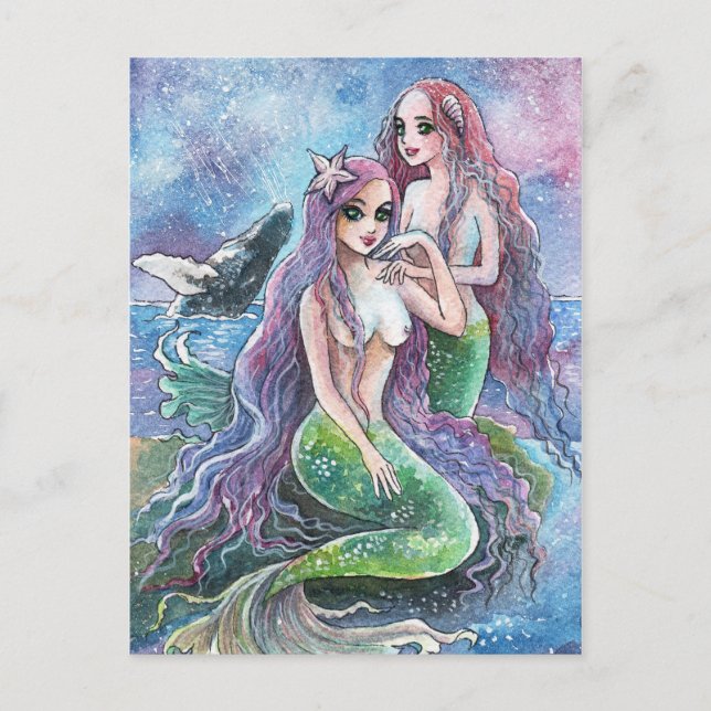 Mermaids Under the Stars Holiday Postcard (Front)
