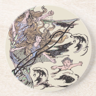Mermaids Vintage Victorian Illustration Coaster