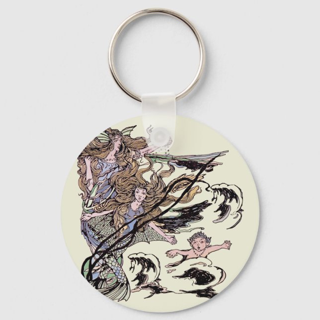 Mermaids Vintage Victorian Illustration Keychain (Front)