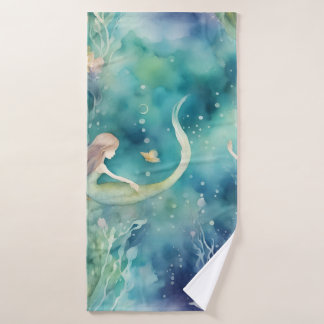 Mermaids watercolor art bath towel set