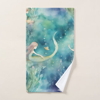 Mermaids watercolor art hand towel