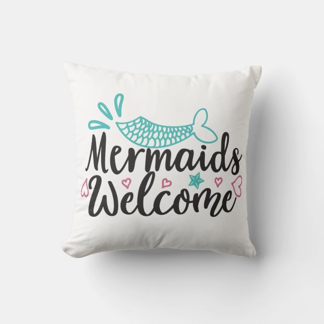 Mermaids Welcome Throw Pillow (Front)