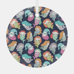 Mermaids: whimsical seamless pattern. glass ornament