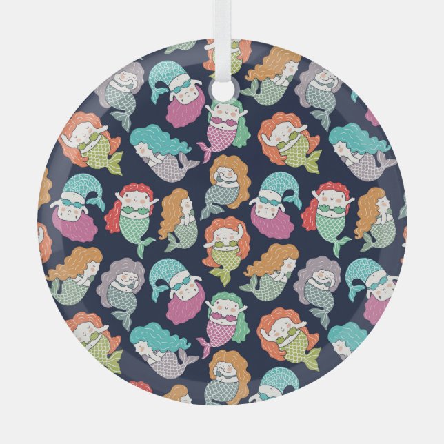 Mermaids: whimsical seamless pattern. glass ornament (Front)
