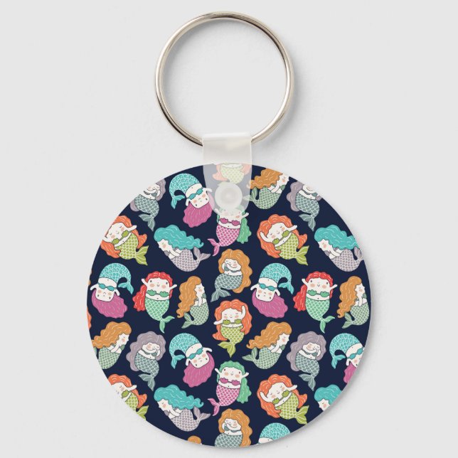 Mermaids: whimsical seamless pattern. keychain (Front)