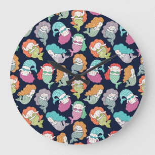 Mermaids: whimsical seamless pattern. large clock