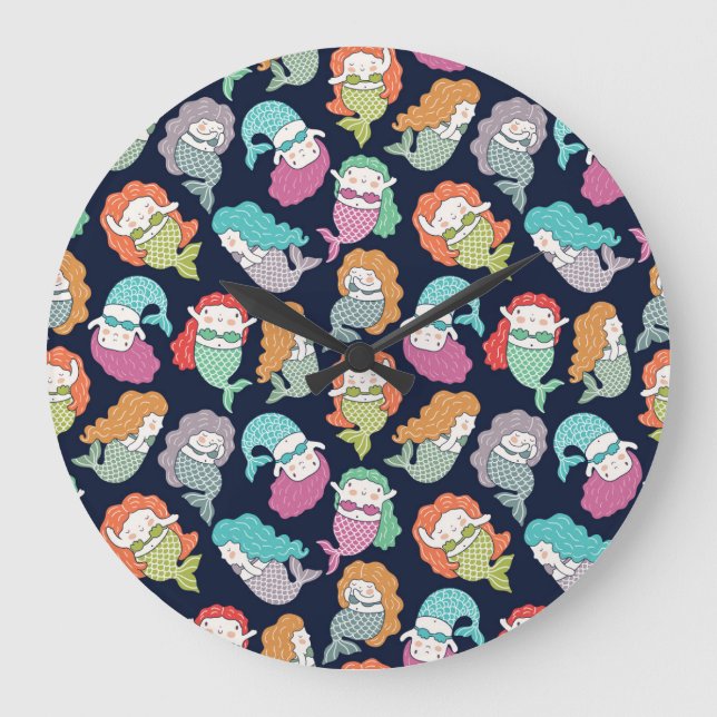 Mermaids: whimsical seamless pattern. large clock (Front)