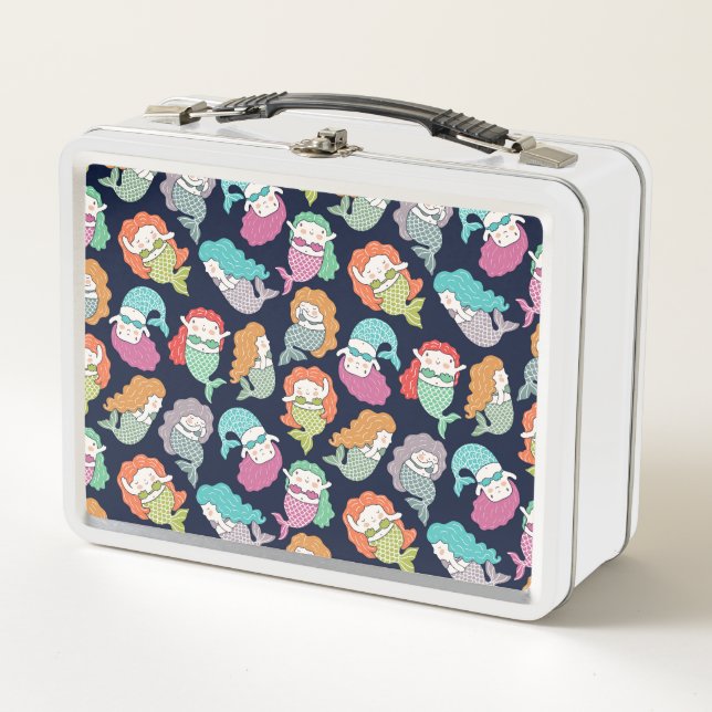 Mermaids: whimsical seamless pattern. metal lunch box (Front)