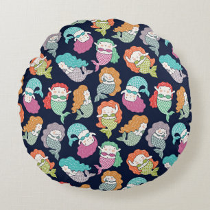 Mermaids: whimsical seamless pattern. round pillow