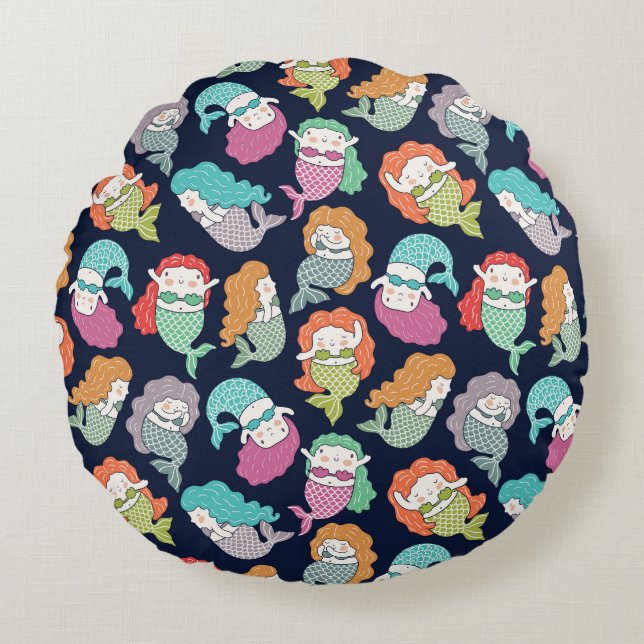 Mermaids: whimsical seamless pattern. round pillow (Front)