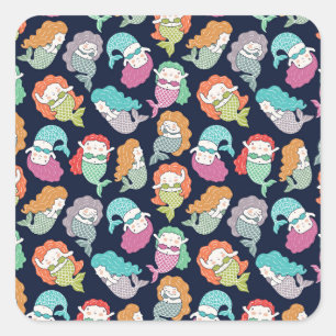 Mermaids: whimsical seamless pattern. square sticker