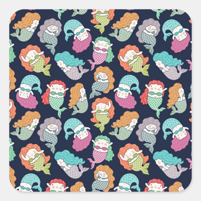 Mermaids: whimsical seamless pattern. square sticker (Front)