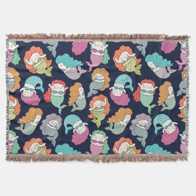 Mermaids: whimsical seamless pattern. throw blanket (Front)