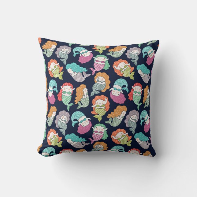 Mermaids: whimsical seamless pattern. throw pillow (Front)
