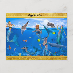 Mermaids with dolphins postcard