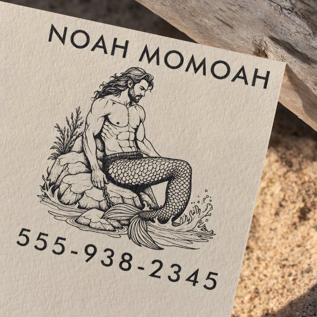 Merman Hunk On Rock Tail In The Surf of Sea Waves Rubber Stamp (Creator Uploaded)