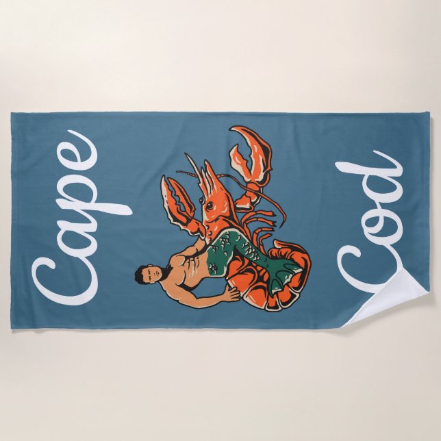 Merman Riding Lobster Beach Towel (Front)