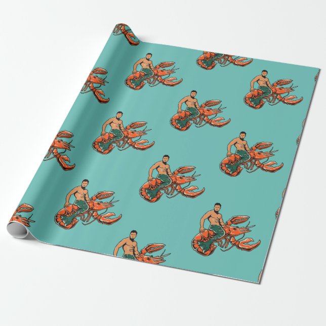 Merman Riding Lobster Wrapping Paper (Unrolled)