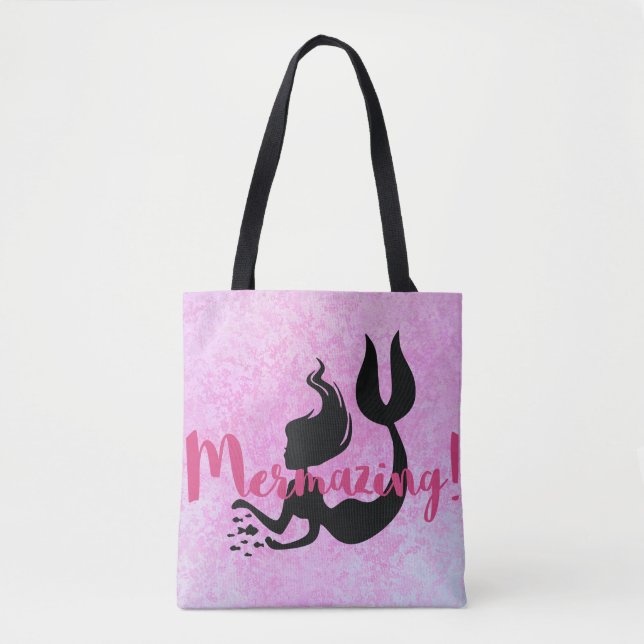 Mermazing Mermaid SIlhouette  Pink Textured Tote Bag (Front)