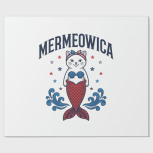 Mermeowica Patriotic Cat Mermaid Shirt Design_1 Wrapping Paper
