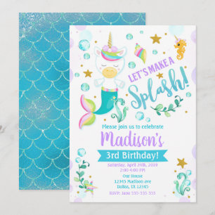 Mermicorn Birthday Invitation Mermaid Unicorn