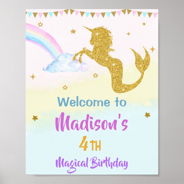 Mermicorn welcome party sign Magical birthday sign (Front)