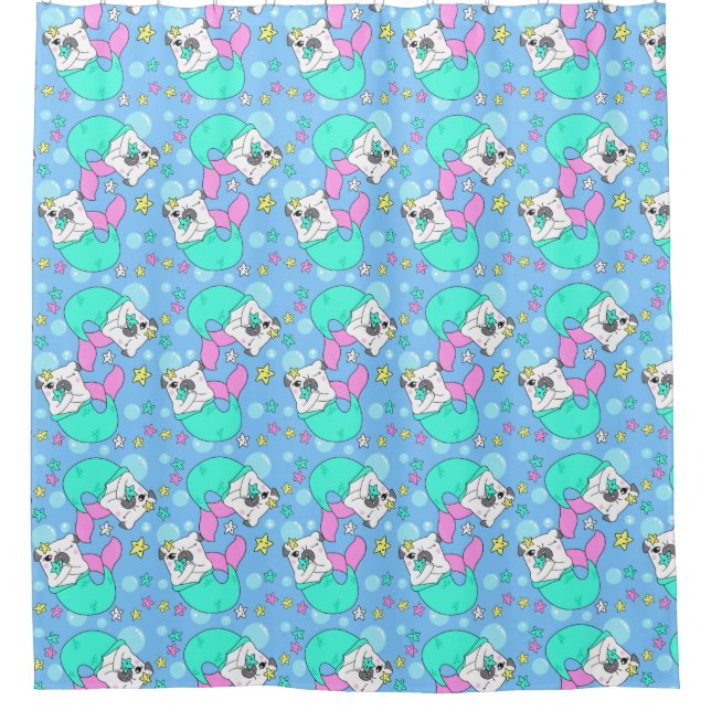 Merpug Pattern Shower Curtain (Front)